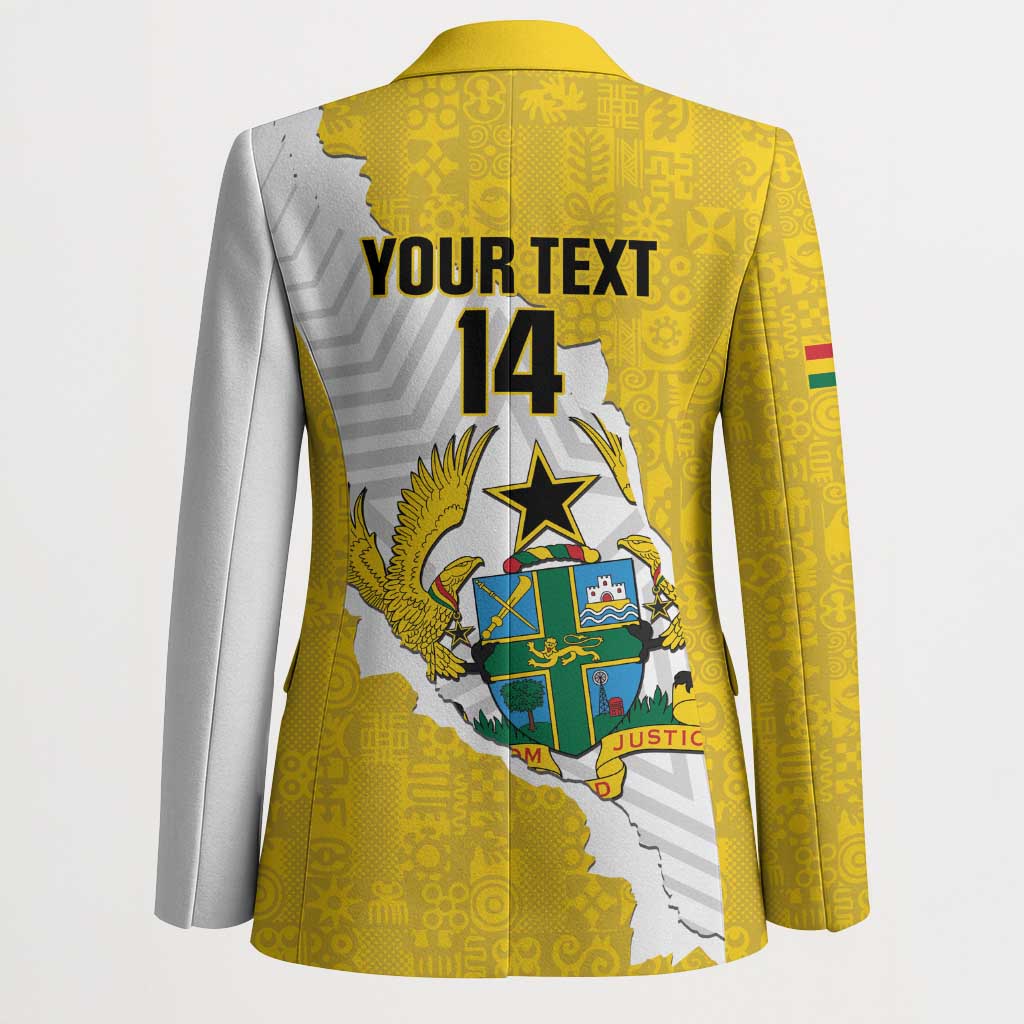 Custom Ghana Football Blazer 2026 Go Black Stars Yellow Adinkra Pattern - Wonder Print Shop