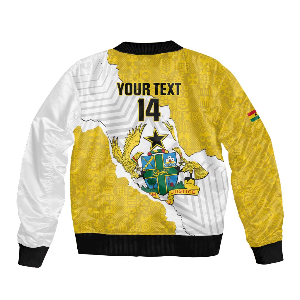 Custom Ghana Football Bomber Jacket 2026 Go Black Stars Yellow Adinkra Pattern - Wonder Print Shop