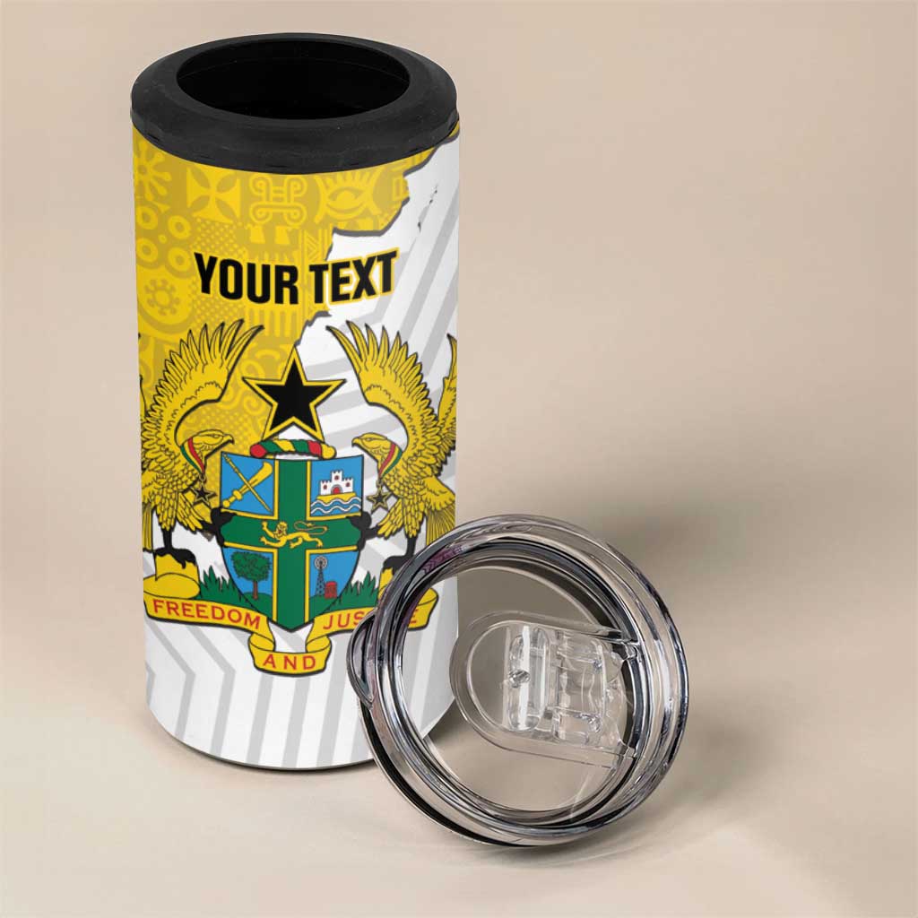 Custom Ghana Football 4 in 1 Can Cooler Tumbler 2026 Go Black Stars Yellow Adinkra Pattern - Wonder Print Shop