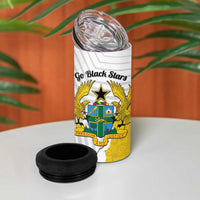 Custom Ghana Football 4 in 1 Can Cooler Tumbler 2026 Go Black Stars Yellow Adinkra Pattern - Wonder Print Shop