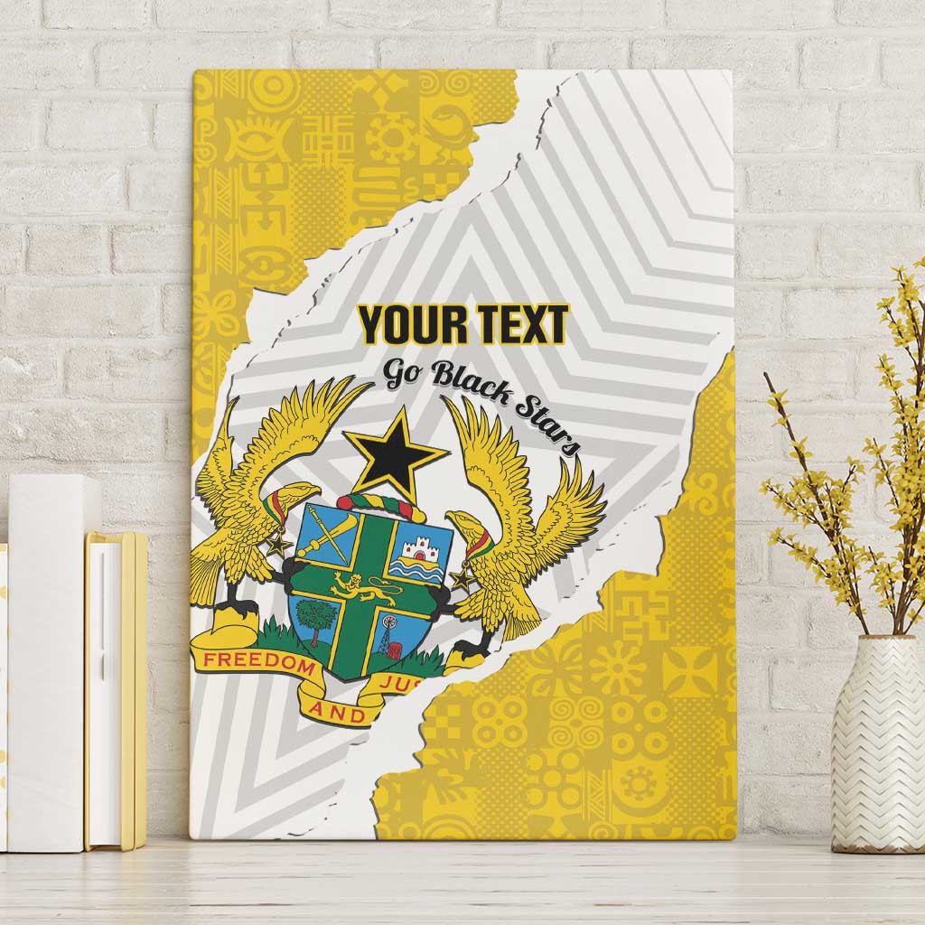 Custom Ghana Football Canvas Wall Art 2026 Go Black Stars Yellow Adinkra Pattern - Wonder Print Shop