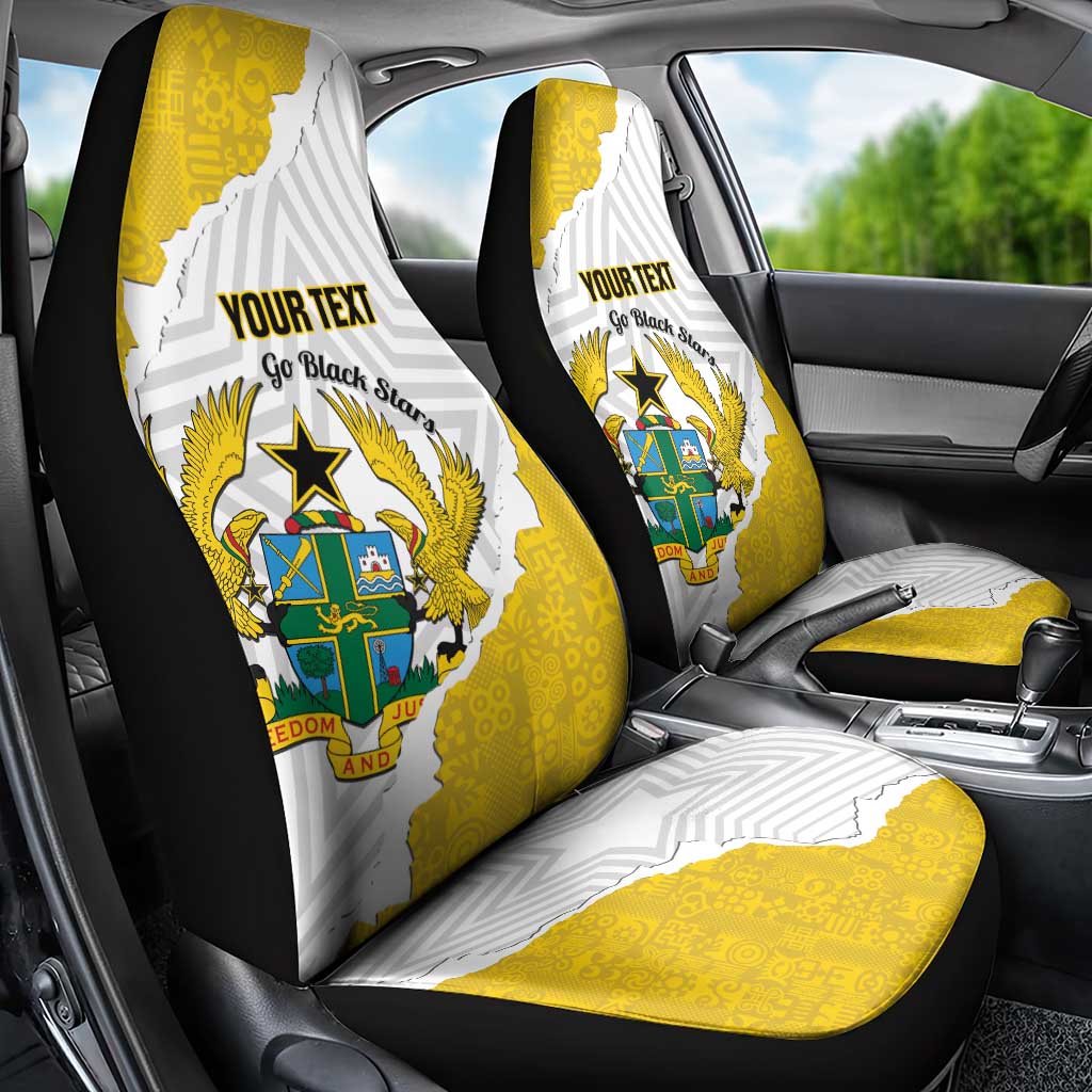 Custom Ghana Football Car Seat Cover 2026 Go Black Stars Yellow Adinkra Pattern - Wonder Print Shop