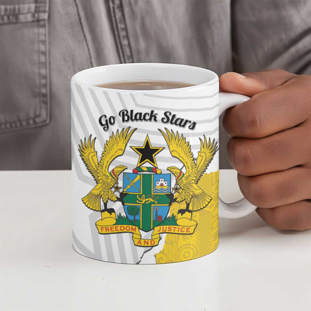 Custom Ghana Football Ceramic Mug 2026 Go Black Stars Yellow Adinkra Pattern - Wonder Print Shop