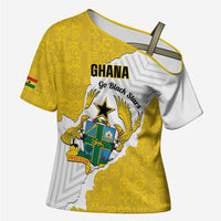 Custom Ghana Football Cross Shoulder Shirt 2026 Go Black Stars Yellow Adinkra Pattern - Wonder Print Shop