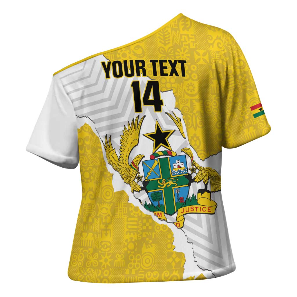 Custom Ghana Football Cross Shoulder Shirt 2026 Go Black Stars Yellow Adinkra Pattern - Wonder Print Shop
