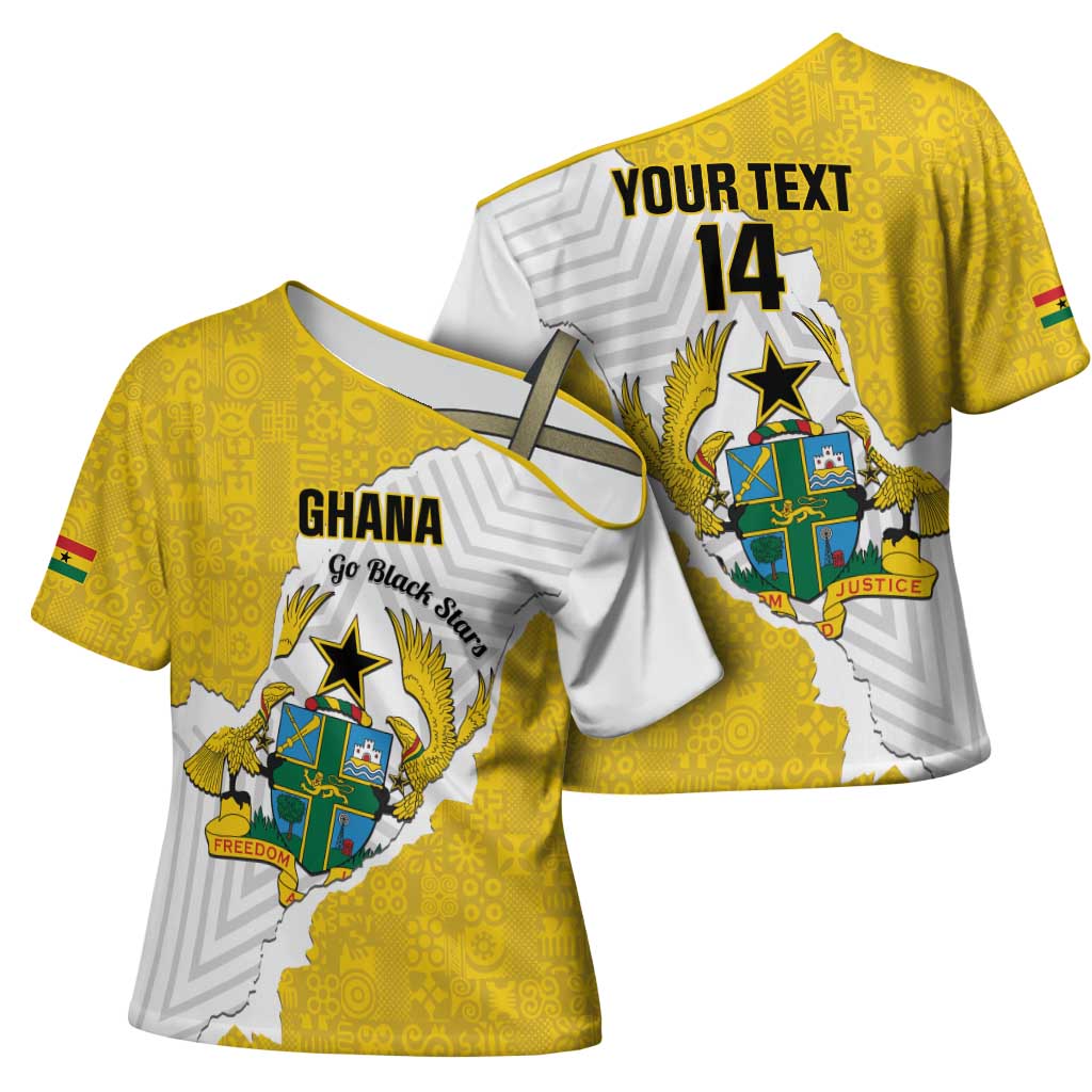 Custom Ghana Football Cross Shoulder Shirt 2026 Go Black Stars Yellow Adinkra Pattern - Wonder Print Shop