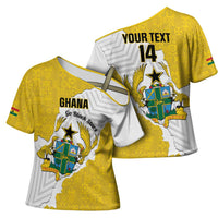 Custom Ghana Football Cross Shoulder Shirt 2026 Go Black Stars Yellow Adinkra Pattern - Wonder Print Shop