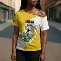 Custom Ghana Football Cross Shoulder Shirt 2026 Go Black Stars Yellow Adinkra Pattern - Wonder Print Shop