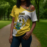 Custom Ghana Football Cross Shoulder Shirt 2026 Go Black Stars Yellow Adinkra Pattern - Wonder Print Shop