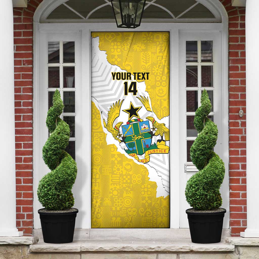 Custom Ghana Football Door Cover 2026 Go Black Stars Yellow Adinkra Pattern - Wonder Print Shop