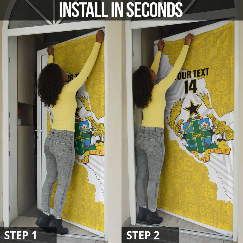Custom Ghana Football Door Cover 2026 Go Black Stars Yellow Adinkra Pattern - Wonder Print Shop