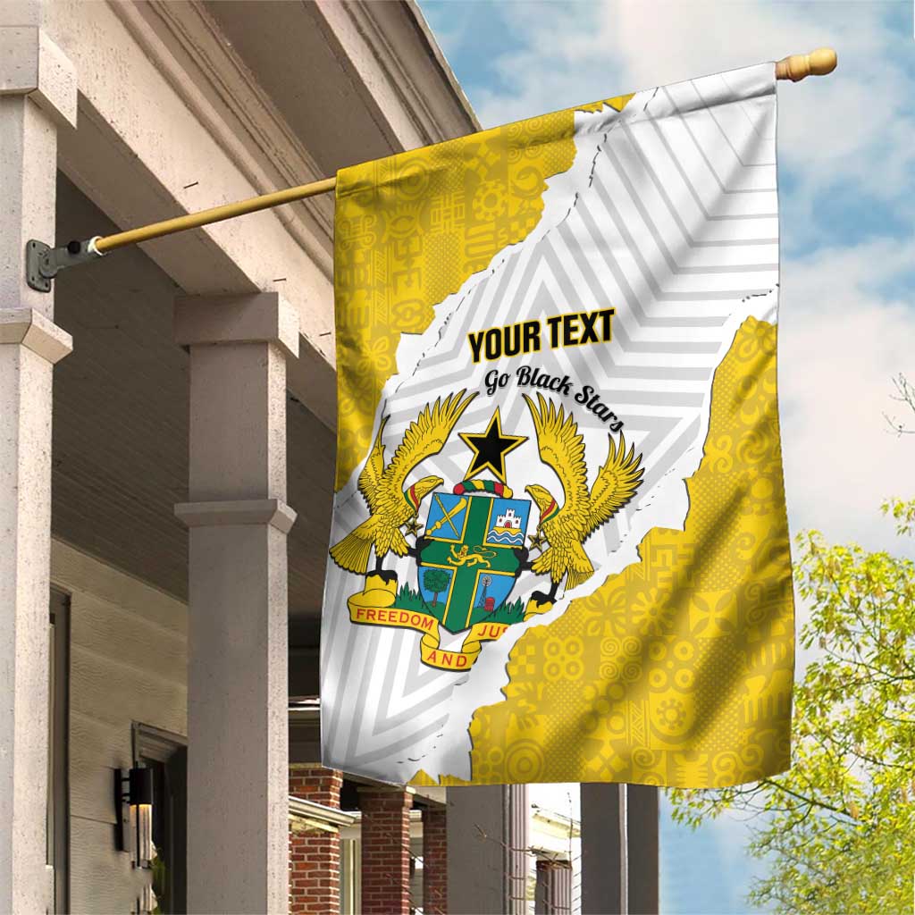 Custom Ghana Football Garden Flag 2026 Go Black Stars Yellow Adinkra Pattern - Wonder Print Shop