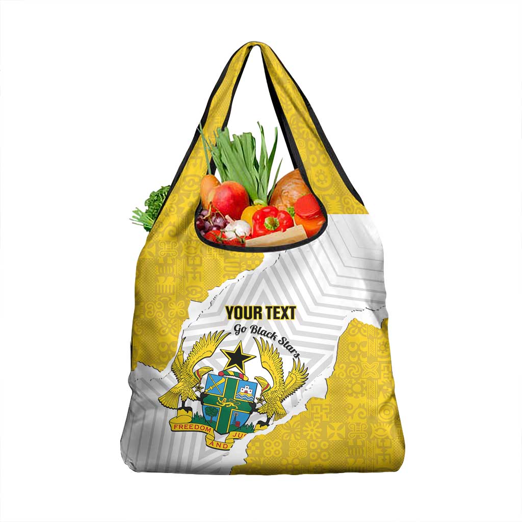 Custom Ghana Football Grocery Bag 2026 Go Black Stars Yellow Adinkra Pattern - Wonder Print Shop