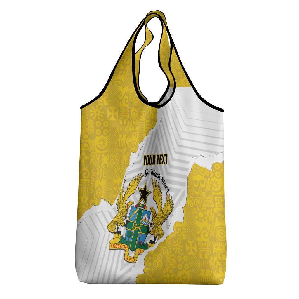 Custom Ghana Football Grocery Bag 2026 Go Black Stars Yellow Adinkra Pattern - Wonder Print Shop