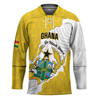 Custom Ghana Football Hockey Jersey 2026 Go Black Stars Yellow Adinkra Pattern - Wonder Print Shop