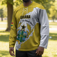 Custom Ghana Football Hockey Jersey 2026 Go Black Stars Yellow Adinkra Pattern - Wonder Print Shop