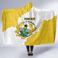 Custom Ghana Football Hooded Blanket 2026 Go Black Stars Yellow Adinkra Pattern - Wonder Print Shop