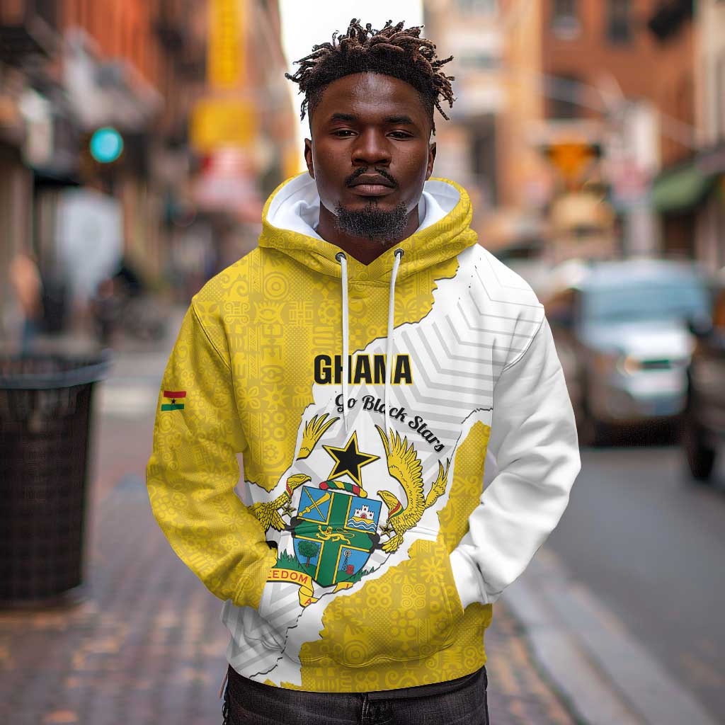 Custom Ghana Football Hoodie 2026 Go Black Stars Yellow Adinkra Pattern - Wonder Print Shop