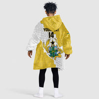 Custom Ghana Football Kid Wearable Blanket Hoodie 2026 Go Black Stars Yellow Adinkra Pattern - Wonder Print Shop