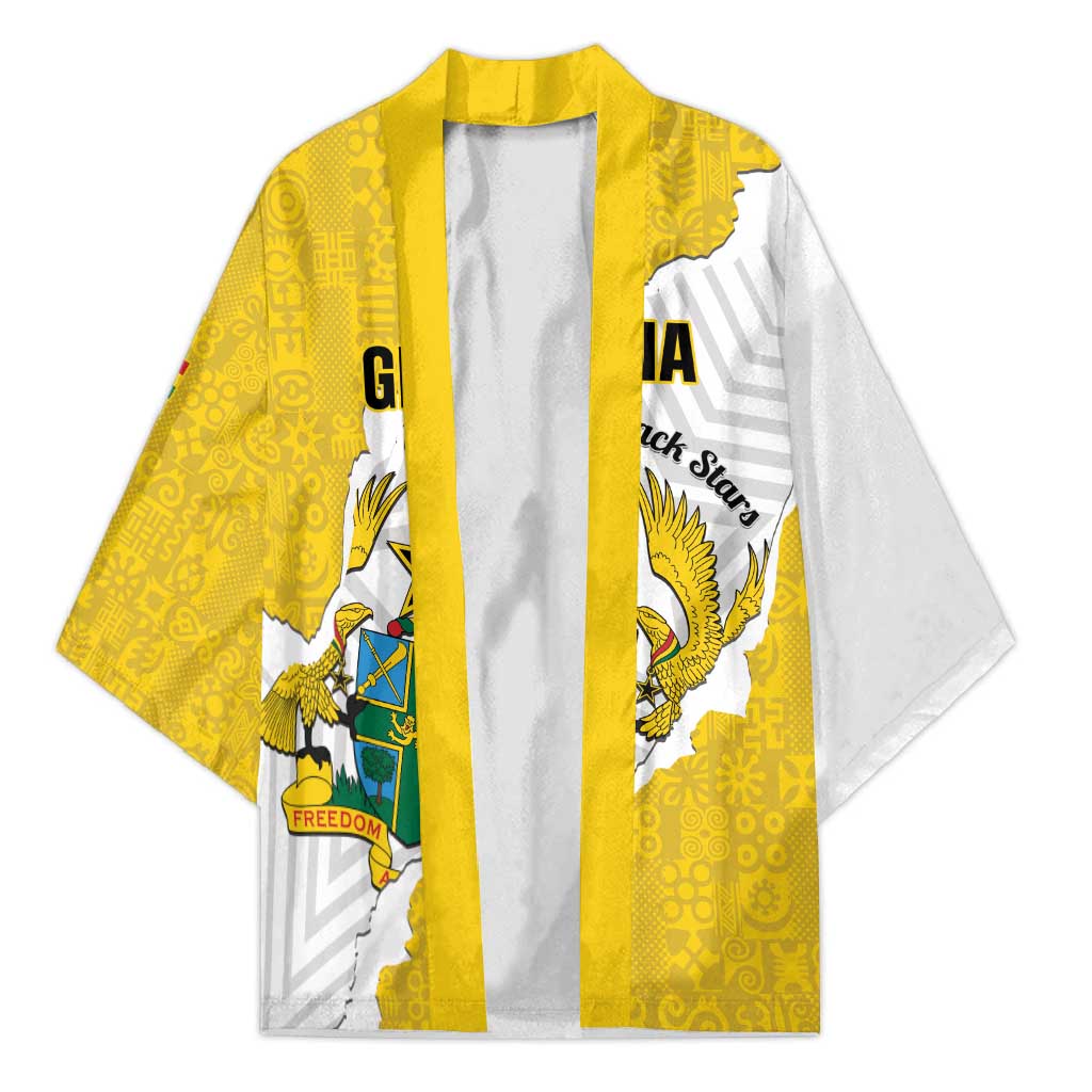 Custom Ghana Football Kimono 2026 Go Black Stars Yellow Adinkra Pattern - Wonder Print Shop