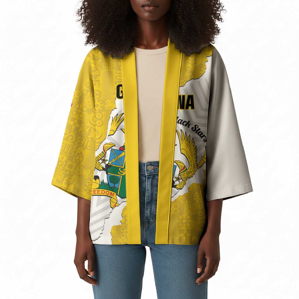 Custom Ghana Football Kimono 2026 Go Black Stars Yellow Adinkra Pattern - Wonder Print Shop