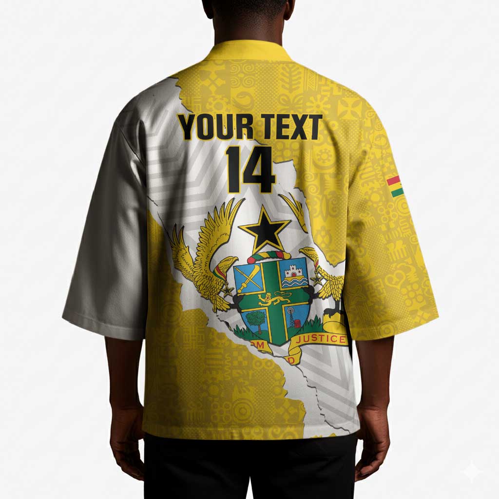 Custom Ghana Football Kimono 2026 Go Black Stars Yellow Adinkra Pattern - Wonder Print Shop