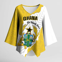 Custom Ghana Football Kimono Sleeve Blouse 2026 Go Black Stars Yellow Adinkra Pattern - Wonder Print Shop