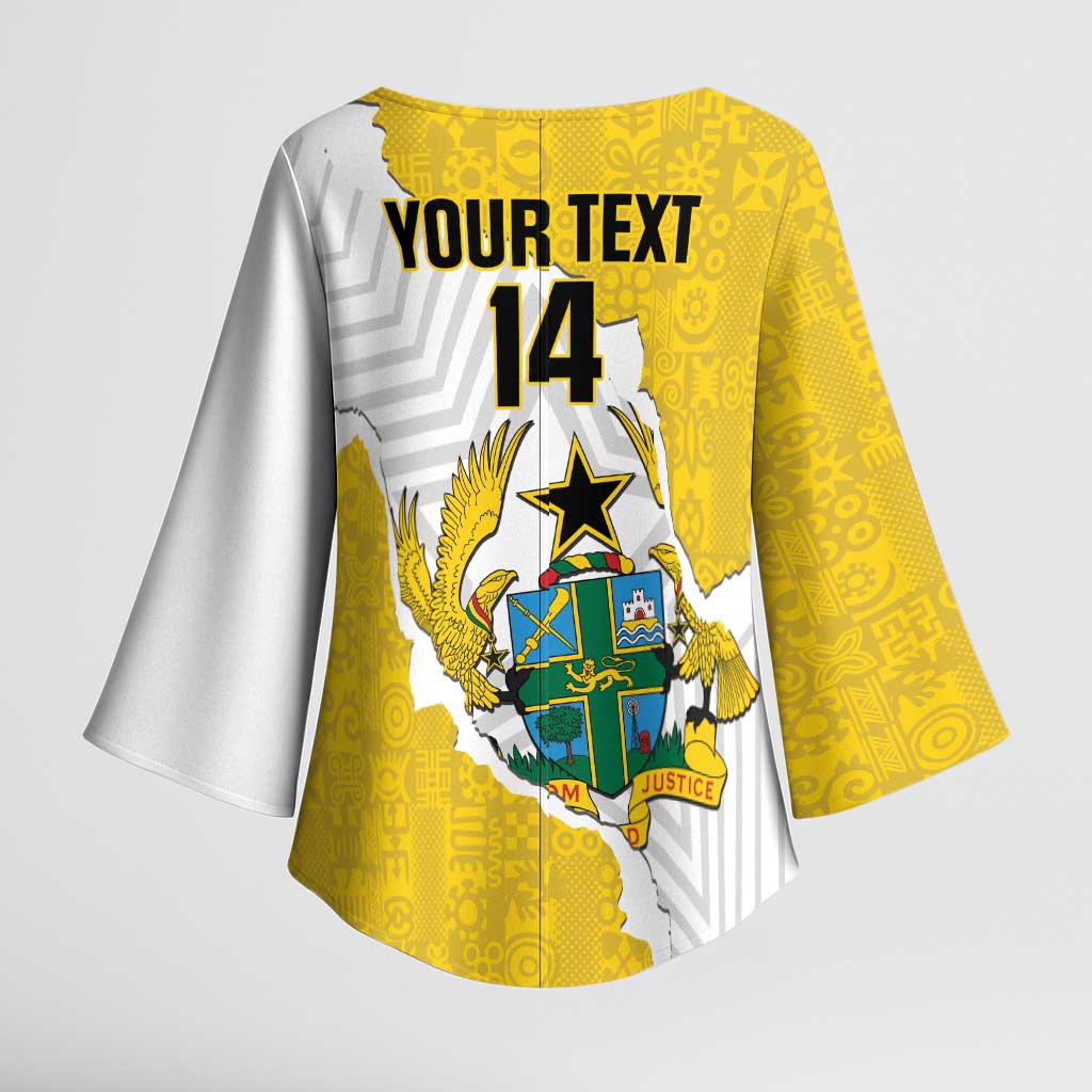 Custom Ghana Football Kimono Sleeve Blouse 2026 Go Black Stars Yellow Adinkra Pattern - Wonder Print Shop
