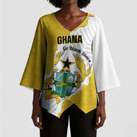 Custom Ghana Football Kimono Sleeve Blouse 2026 Go Black Stars Yellow Adinkra Pattern - Wonder Print Shop
