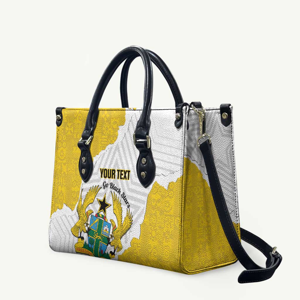 Custom Ghana Football Leather Bag 2026 Go Black Stars Yellow Adinkra Pattern - Wonder Print Shop