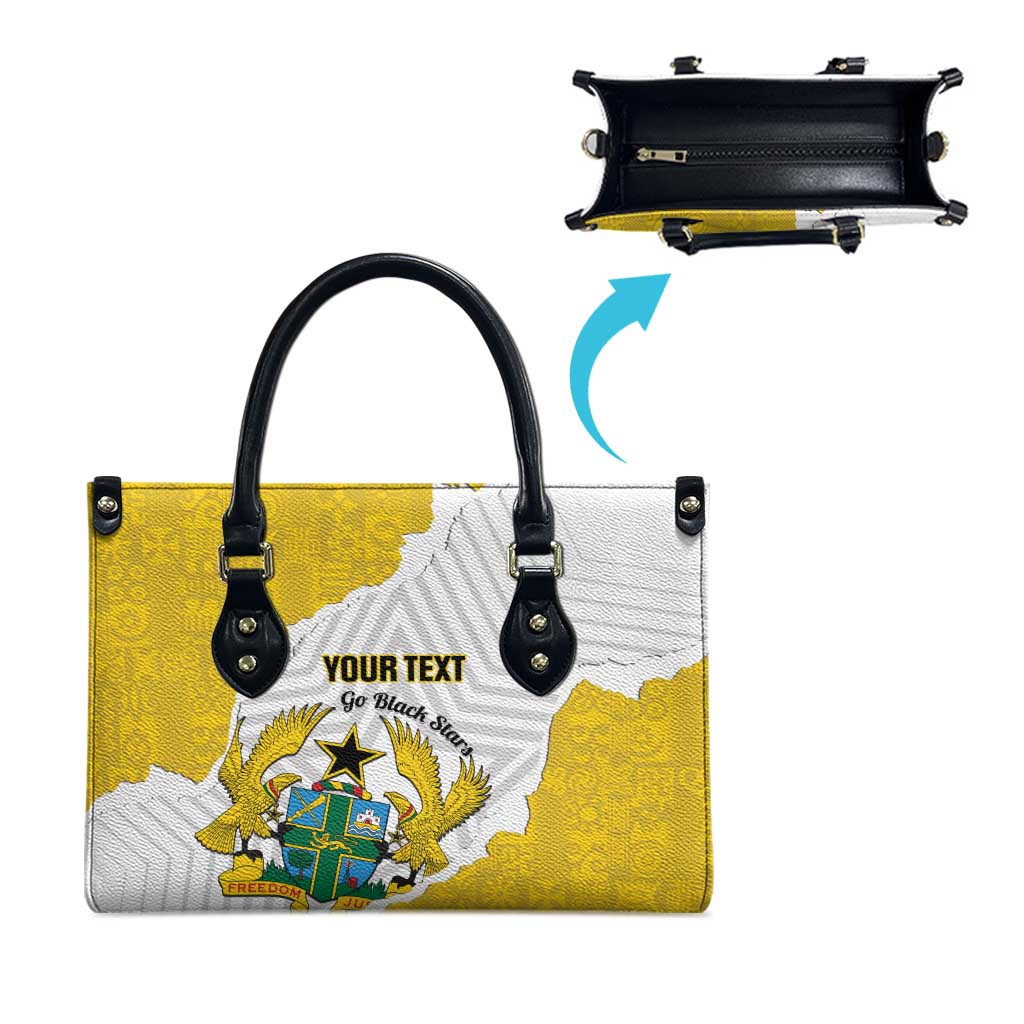 Custom Ghana Football Leather Bag 2026 Go Black Stars Yellow Adinkra Pattern - Wonder Print Shop