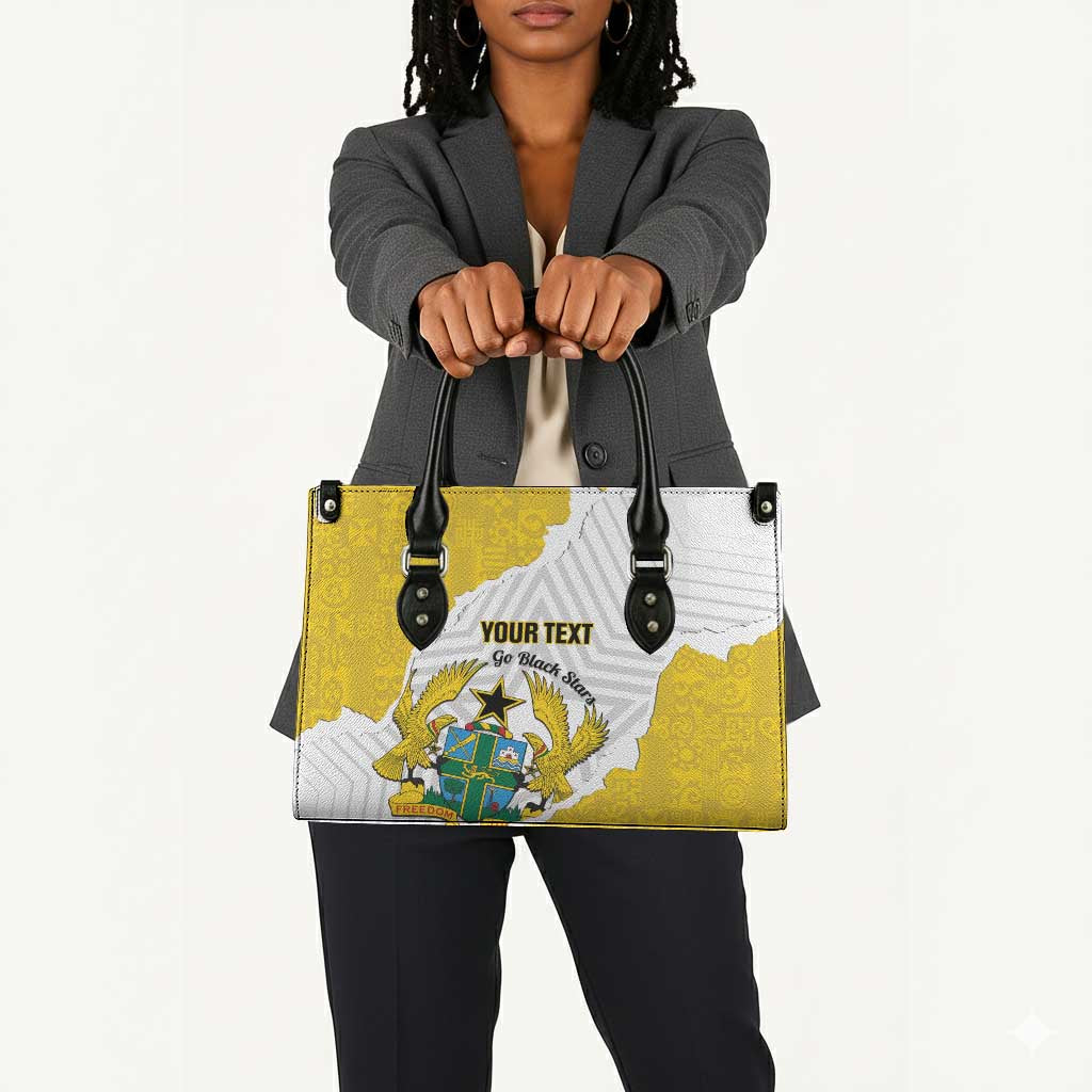 Custom Ghana Football Leather Bag 2026 Go Black Stars Yellow Adinkra Pattern - Wonder Print Shop