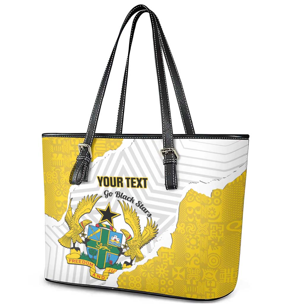 Custom Ghana Football Leather Tote Bag 2026 Go Black Stars Yellow Adinkra Pattern - Wonder Print Shop