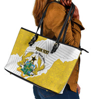 Custom Ghana Football Leather Tote Bag 2026 Go Black Stars Yellow Adinkra Pattern - Wonder Print Shop