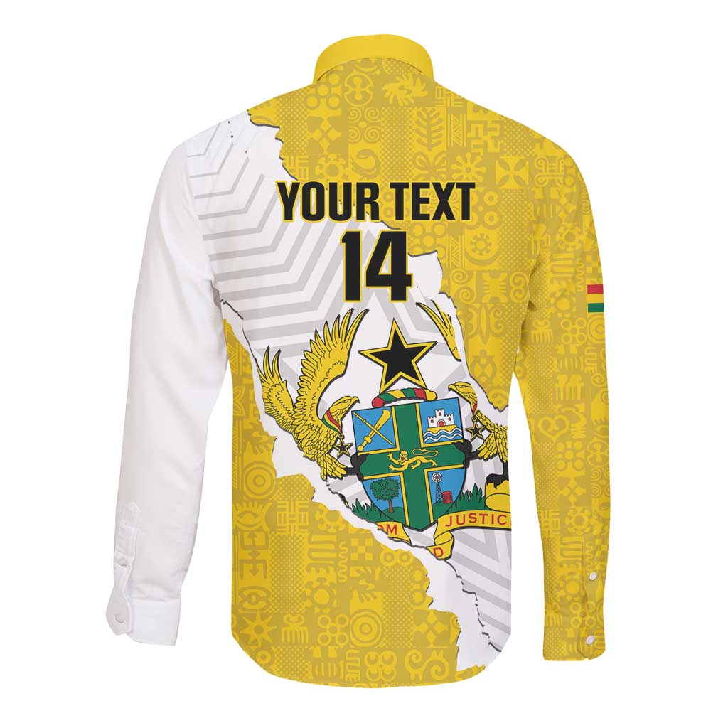 Custom Ghana Football Long Sleeve Button Shirt 2026 Go Black Stars Yellow Adinkra Pattern - Wonder Print Shop