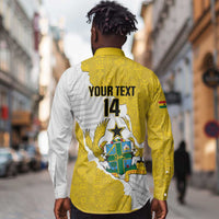 Custom Ghana Football Long Sleeve Button Shirt 2026 Go Black Stars Yellow Adinkra Pattern - Wonder Print Shop