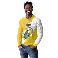 Custom Ghana Football Long Sleeve Polo Shirt 2026 Go Black Stars Yellow Adinkra Pattern - Wonder Print Shop