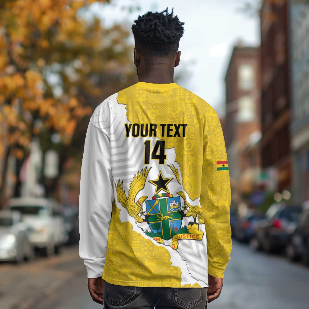 Custom Ghana Football Long Sleeve Shirt 2026 Go Black Stars Yellow Adinkra Pattern - Wonder Print Shop