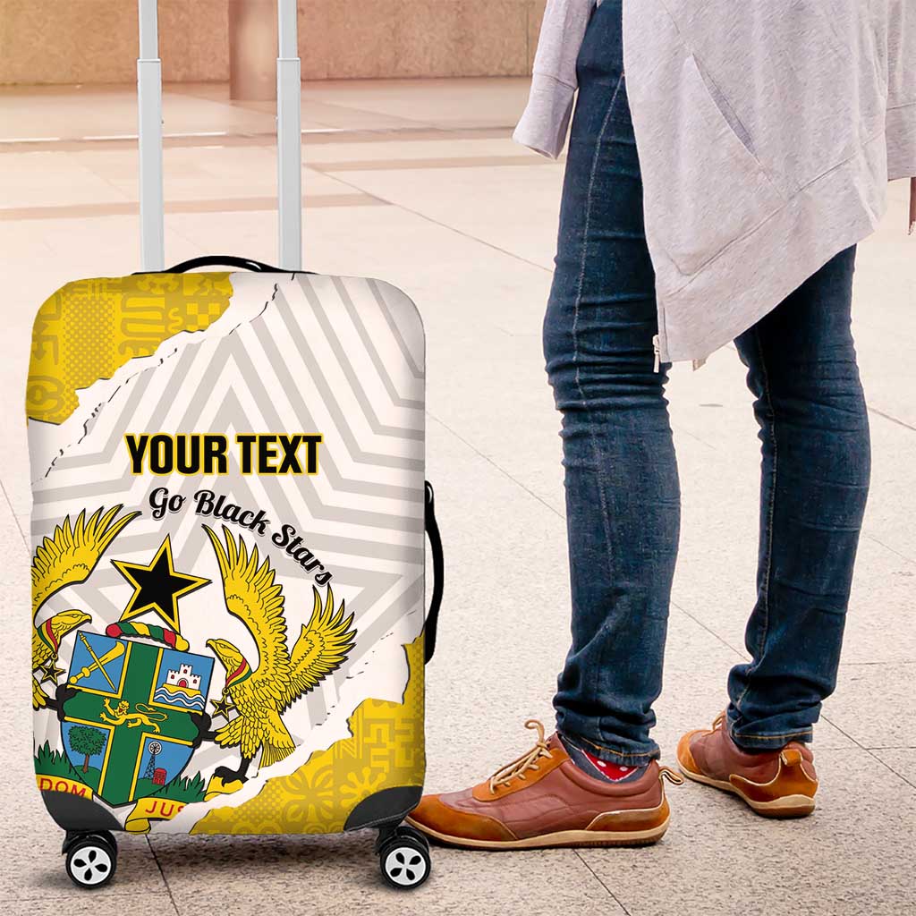 Custom Ghana Football Luggage Cover 2026 Go Black Stars Yellow Adinkra Pattern - Wonder Print Shop