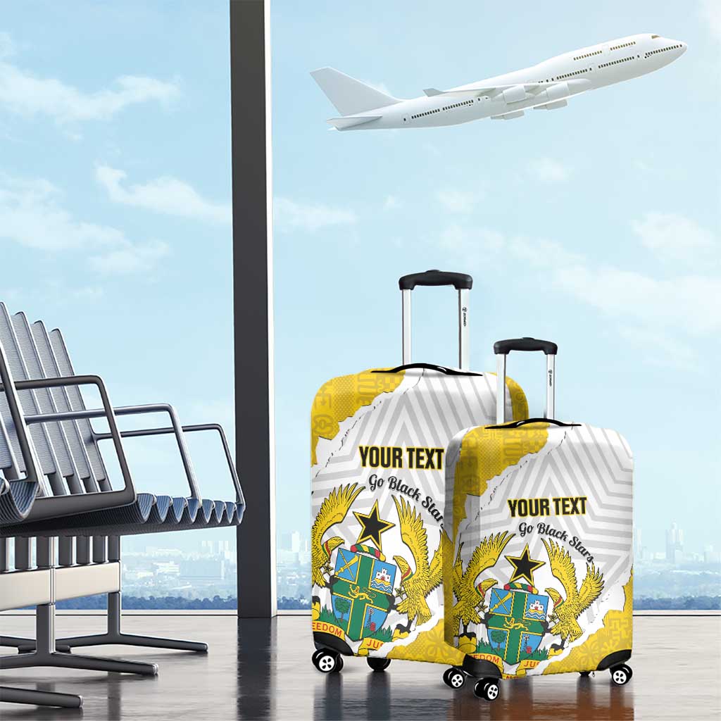 Custom Ghana Football Luggage Cover 2026 Go Black Stars Yellow Adinkra Pattern - Wonder Print Shop