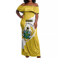 Custom Ghana Football Off Shoulder Maxi Dress 2026 Go Black Stars Yellow Adinkra Pattern - Wonder Print Shop