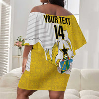 Custom Ghana Football Off Shoulder Short Dress 2026 Go Black Stars Yellow Adinkra Pattern - Wonder Print Shop