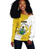Custom Ghana Football Off Shoulder Sweater 2026 Go Black Stars Yellow Adinkra Pattern - Wonder Print Shop