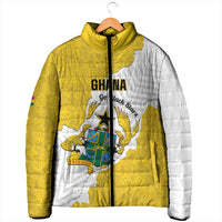 Custom Ghana Football Padded Jacket 2026 Go Black Stars Yellow Adinkra Pattern - Wonder Print Shop