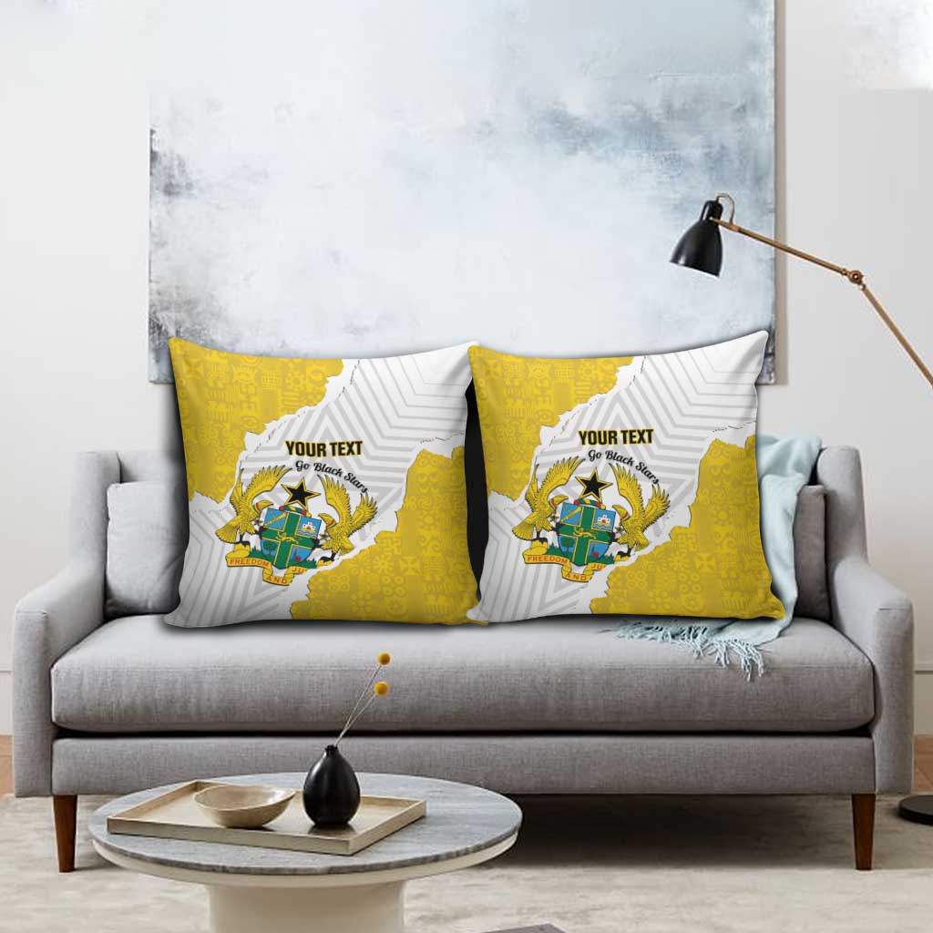Custom Ghana Football Pillow Cover 2026 Go Black Stars Yellow Adinkra Pattern - Wonder Print Shop