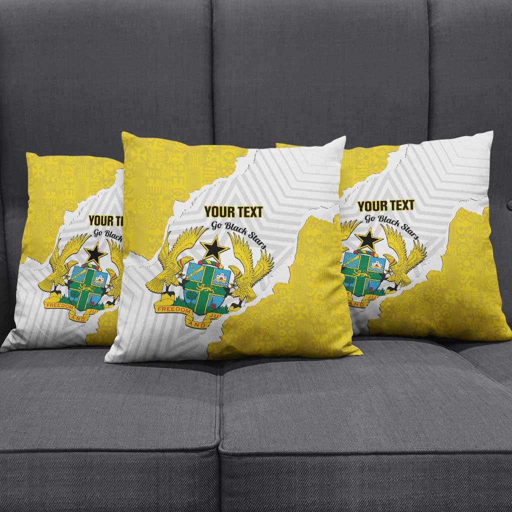 Custom Ghana Football Pillow Cover 2026 Go Black Stars Yellow Adinkra Pattern - Wonder Print Shop