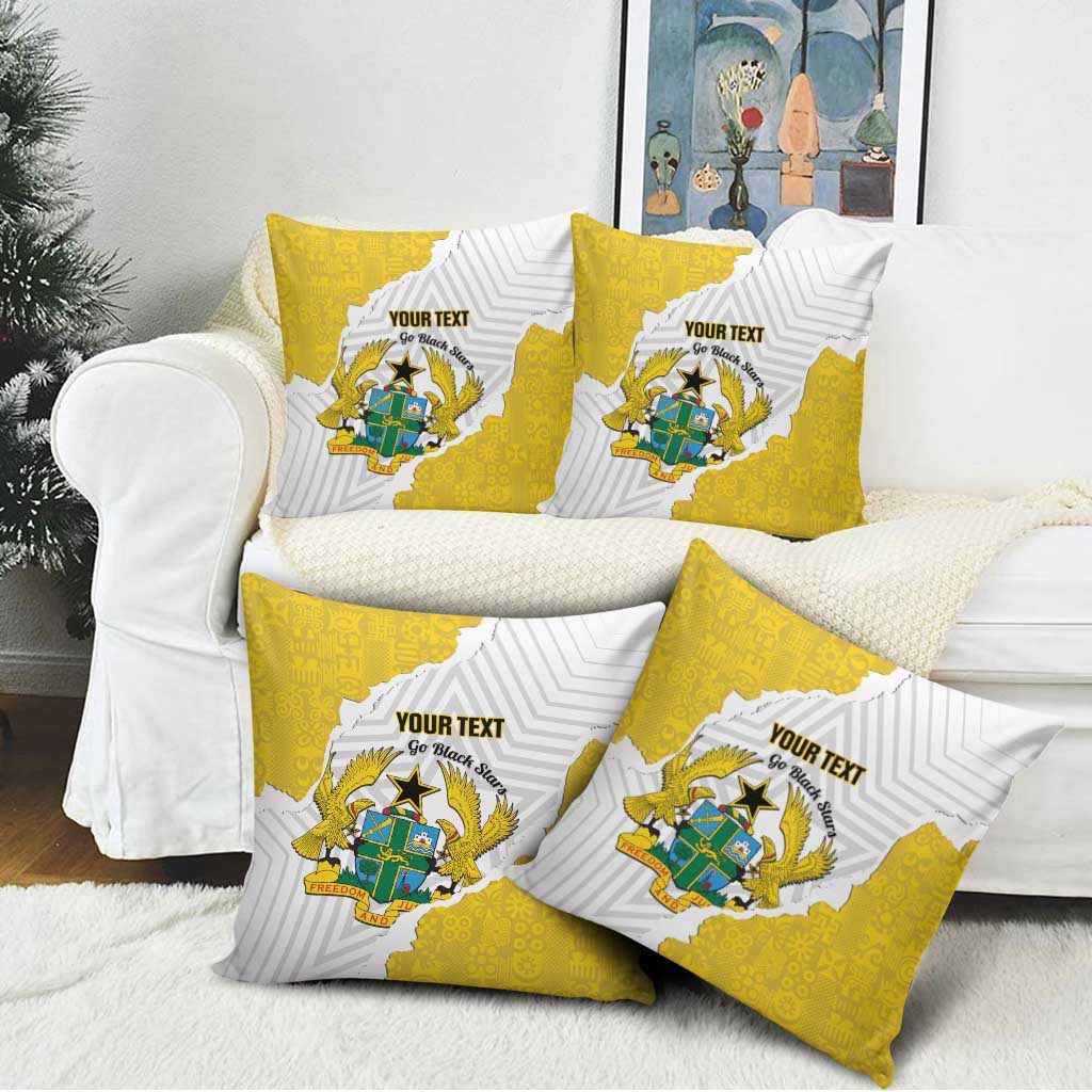 Custom Ghana Football Pillow Cover 2026 Go Black Stars Yellow Adinkra Pattern - Wonder Print Shop
