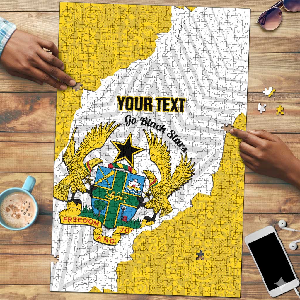 Custom Ghana Football Puzzle 2026 Go Black Stars Yellow Adinkra Pattern - Wonder Print Shop