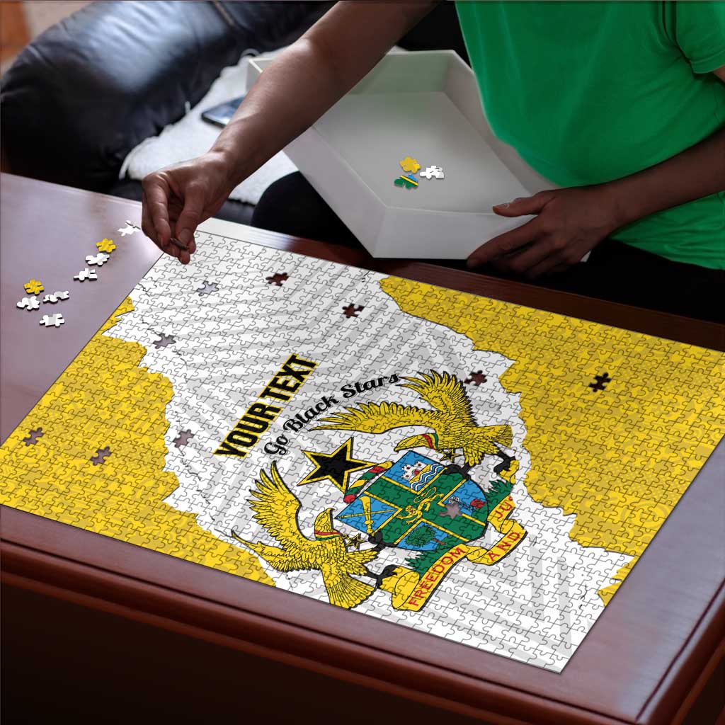 Custom Ghana Football Puzzle 2026 Go Black Stars Yellow Adinkra Pattern - Wonder Print Shop
