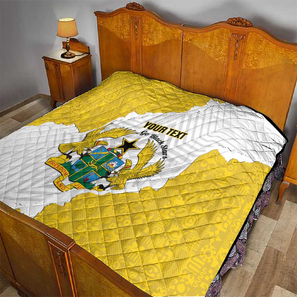 Custom Ghana Football Quilt 2026 Go Black Stars Yellow Adinkra Pattern - Wonder Print Shop
